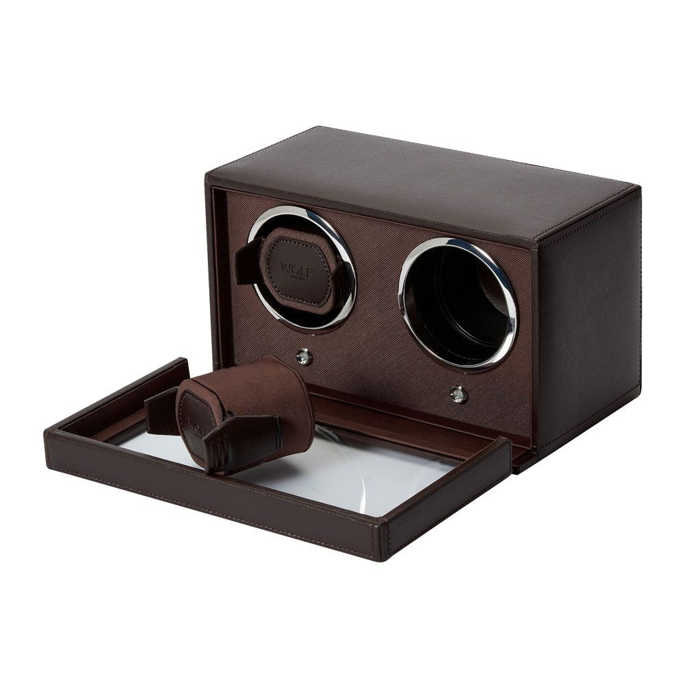 Wolf Designs Cub Double Watch Winder with Cover - Brown