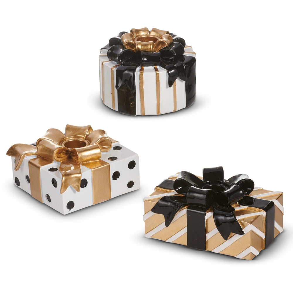 Raz Imports Black and Gold Present Candle Holders