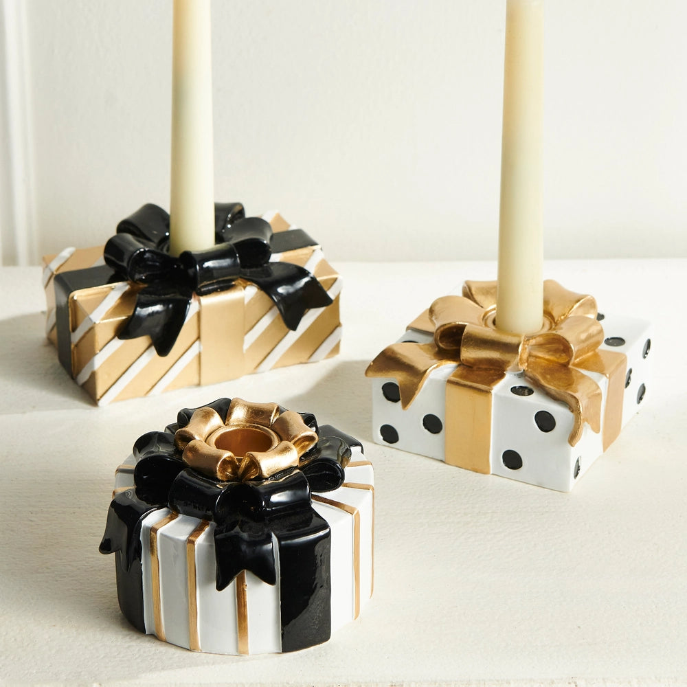 Raz Imports Black and Gold Present Candle Holders