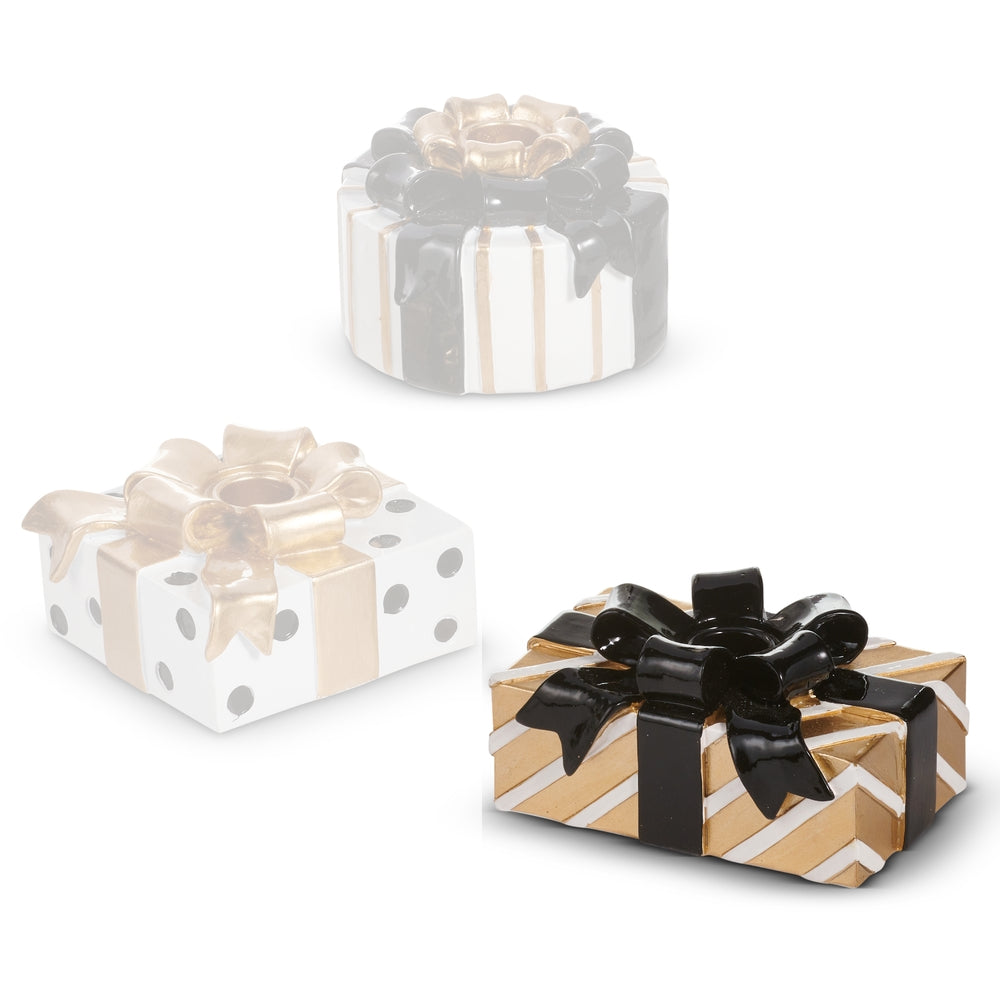Raz Imports Black and Gold Present Candle Holders
