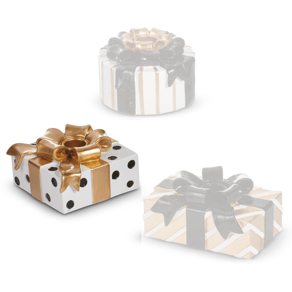 Raz Imports Black and Gold Present Candle Holders