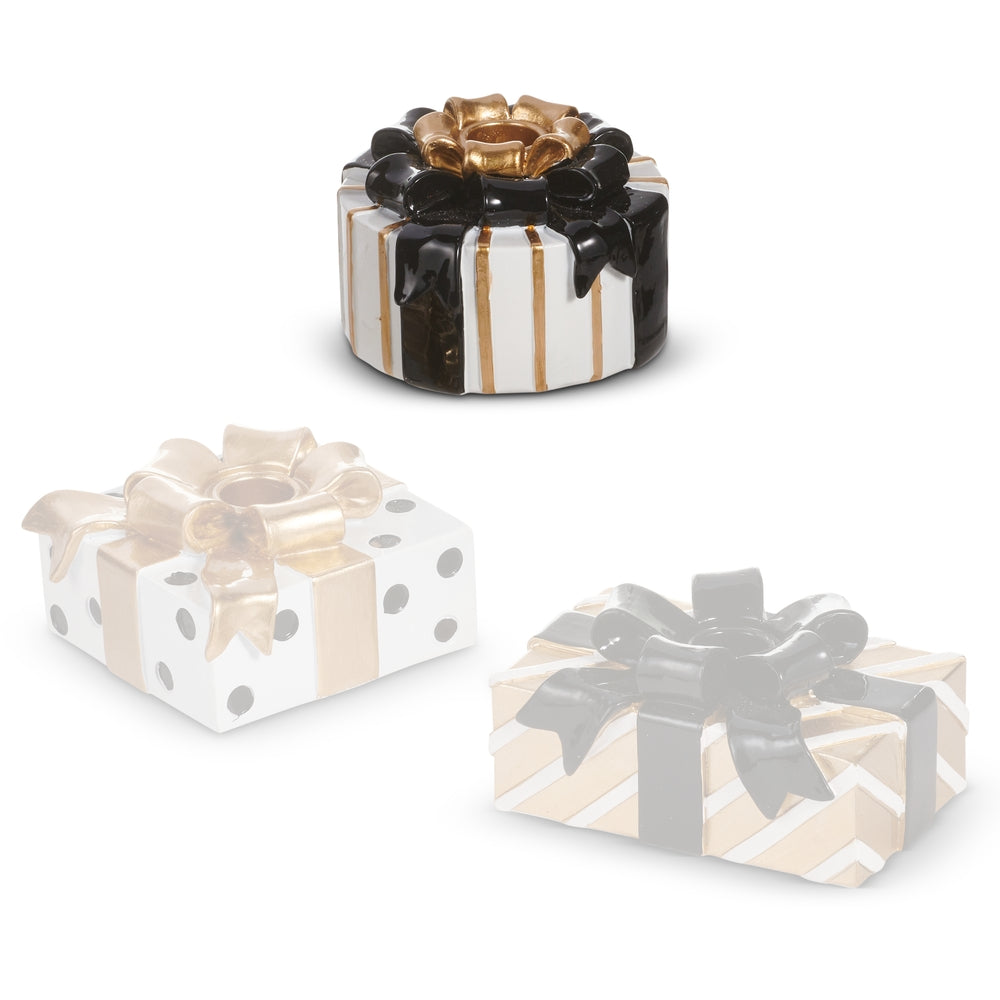 Raz Imports Black and Gold Present Candle Holders