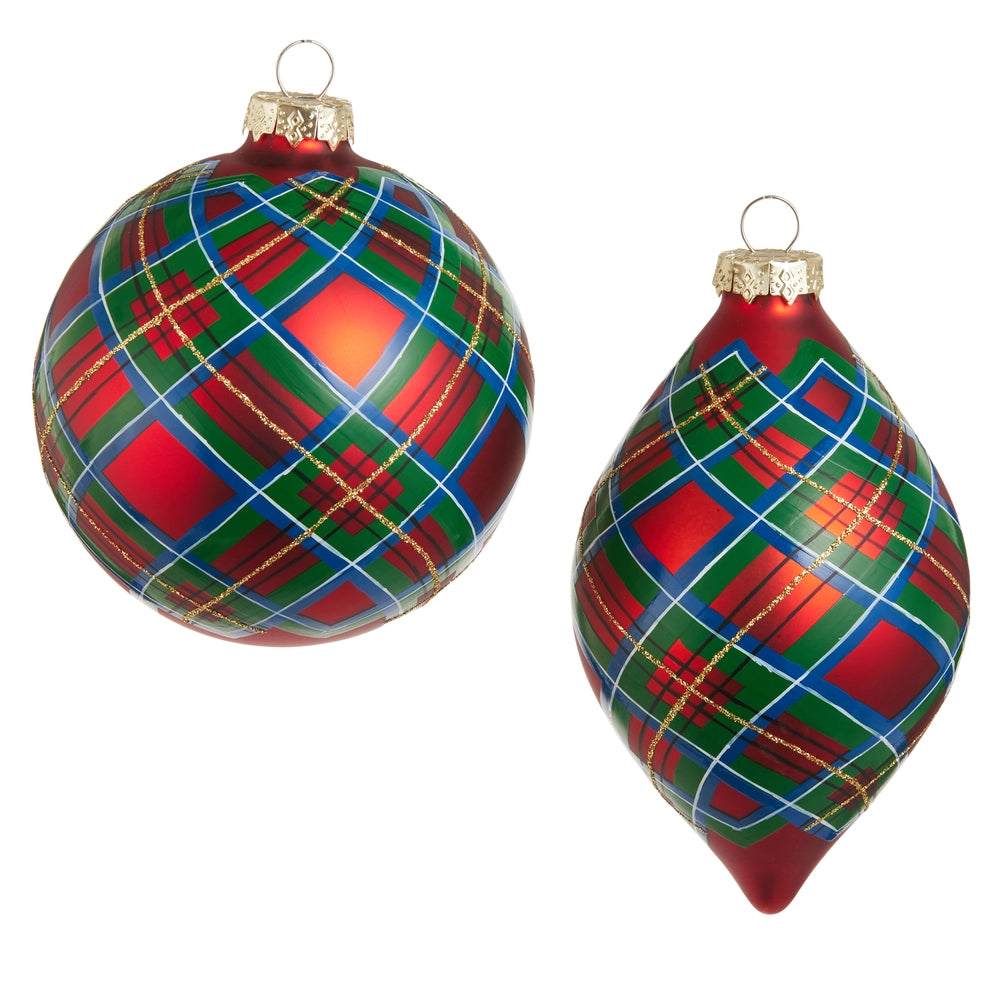 2 plaid christmas ornaments