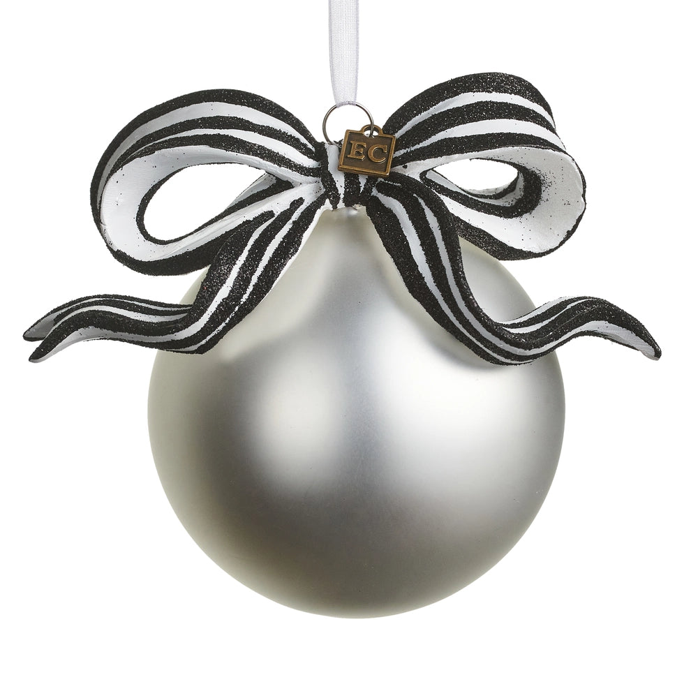 Raz Imports EC 5.5" Black and White Stripe Ribbon Ball Ornament