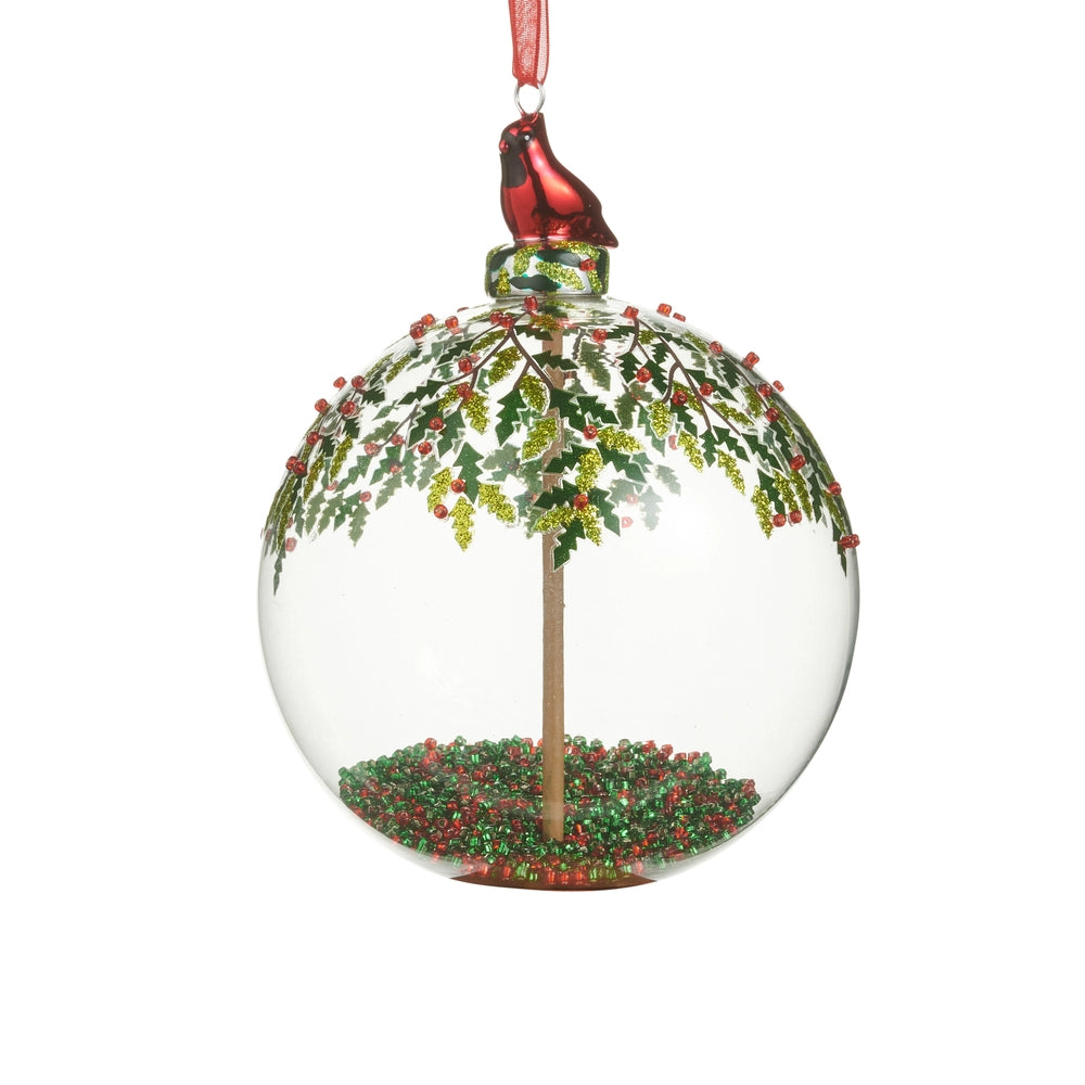 Raz Imports 4" Cardinal and Holly Ball Ornament