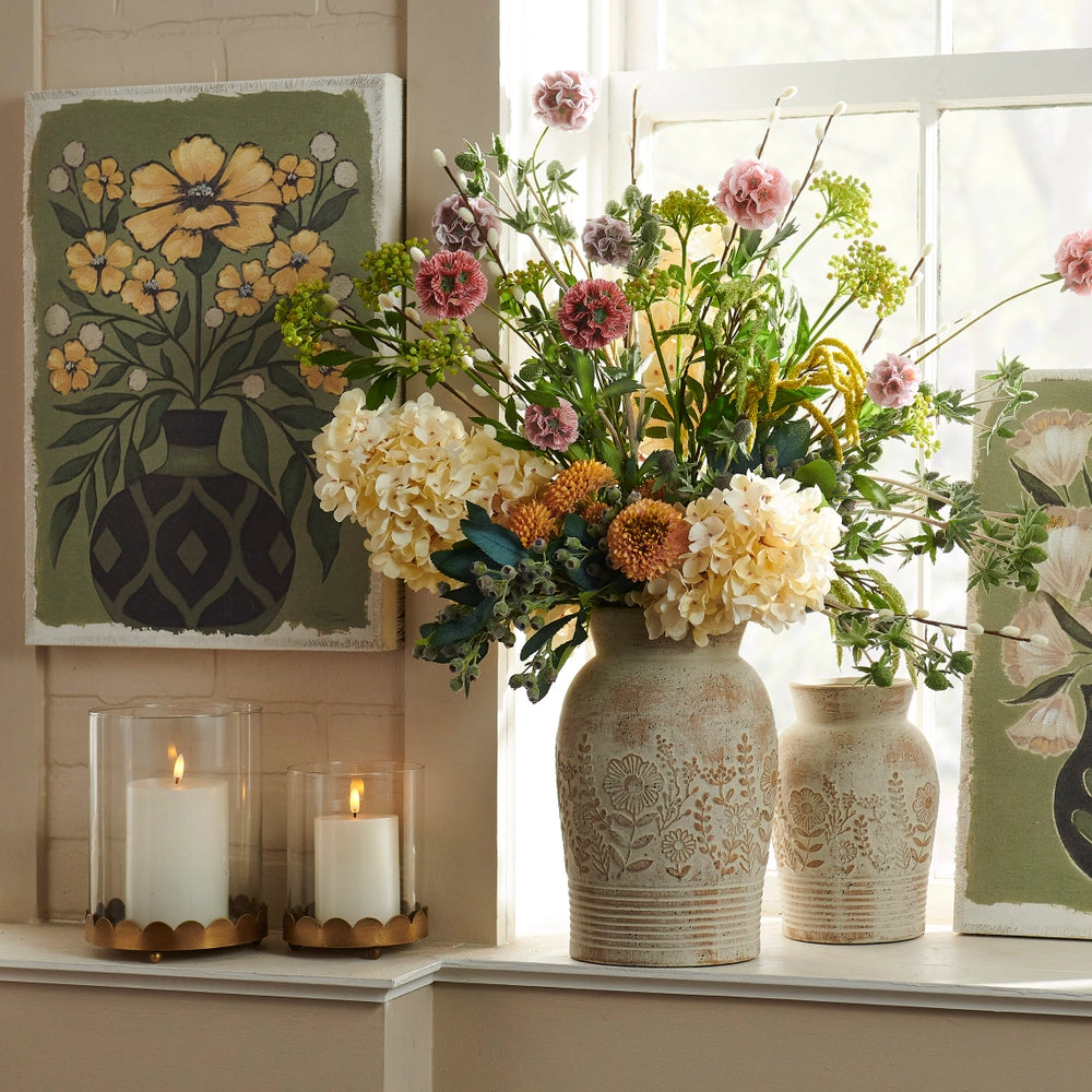 Raz Imports Whitewash Floral Embossed Vase