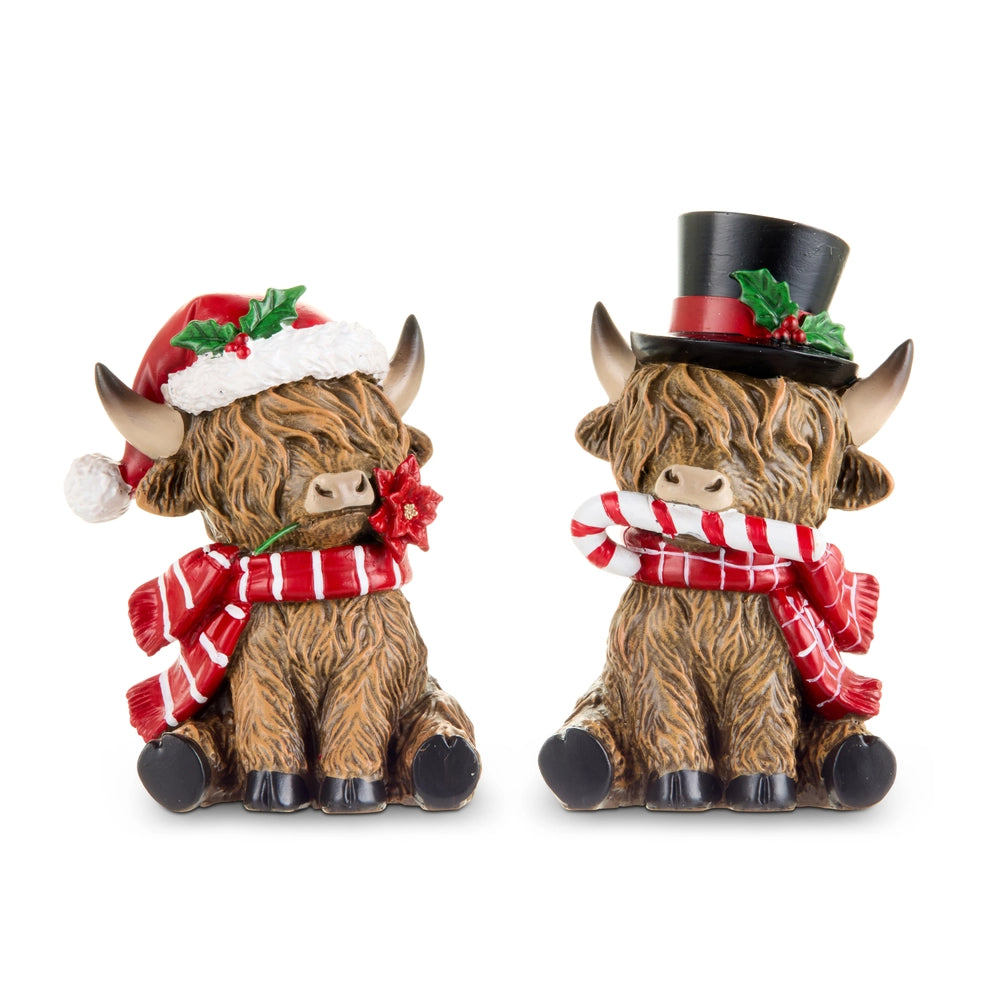 Raz Imports Christmas Highland Cow with Hat Ornament