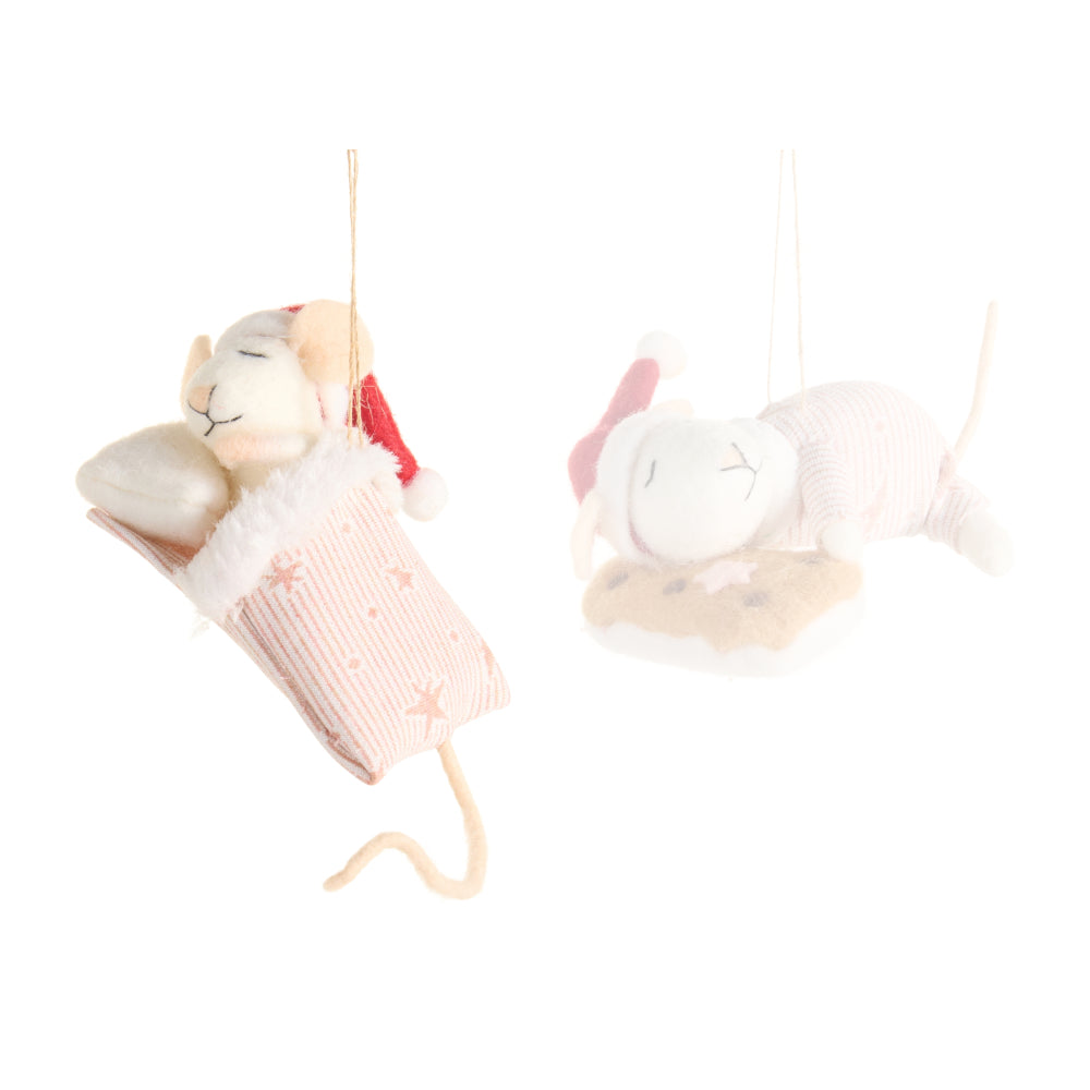 Two sleeping mice ornaments