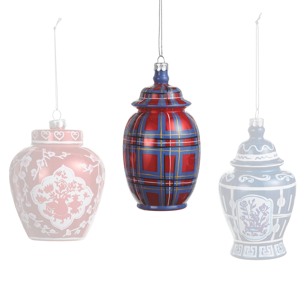 Three decorative JAR ornaments with different patterns on a white background