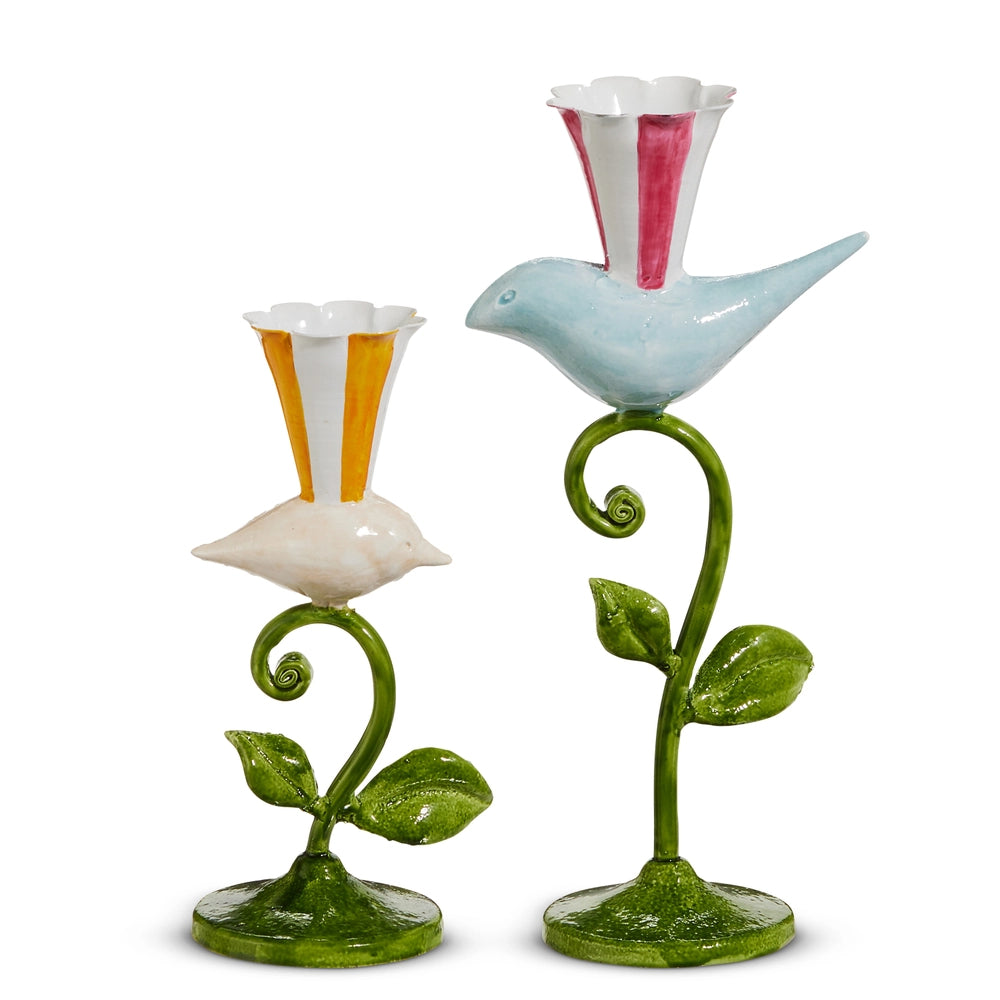 Raz Imports 11" Bird on Vine Candlesticks - Set of 2