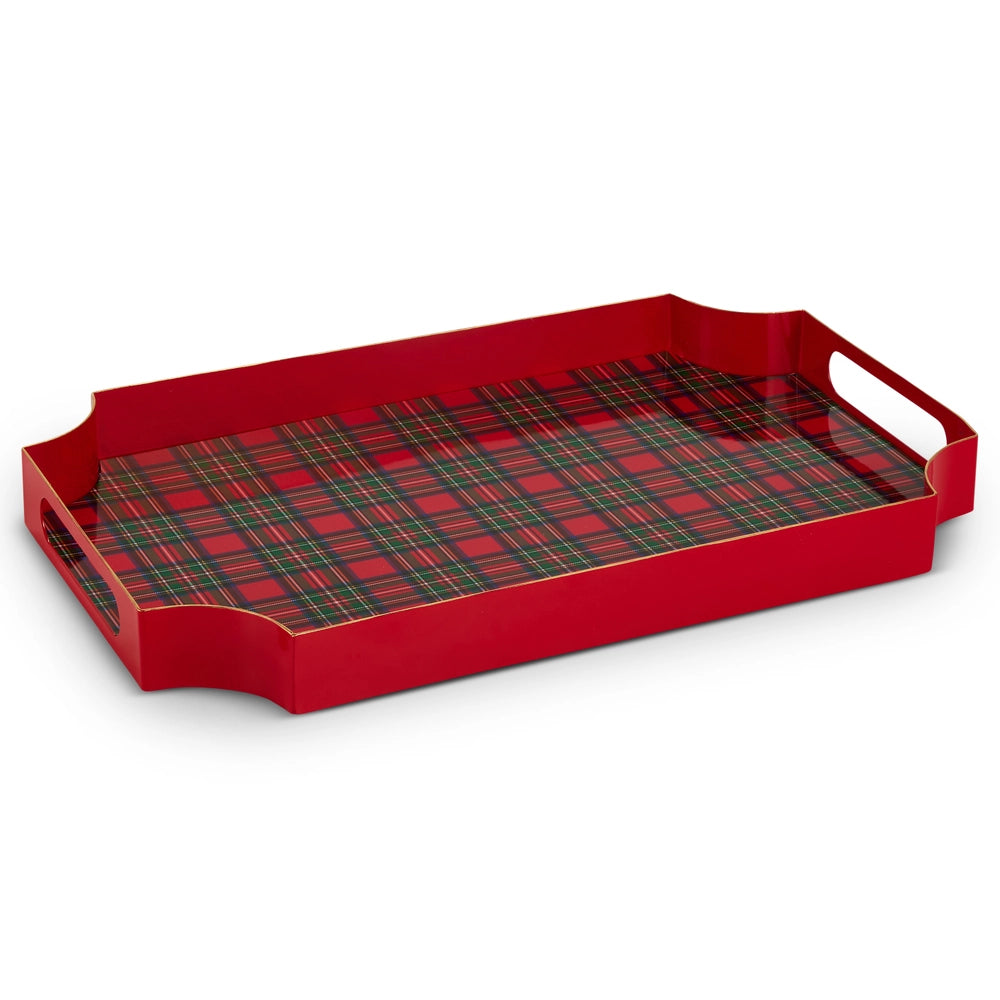 Red tray with plaid pattern on a white background