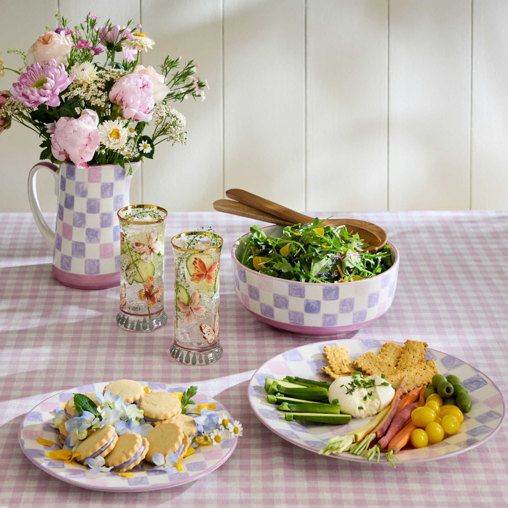 Mackenzie-Childs Lilac Check Serving Bowl