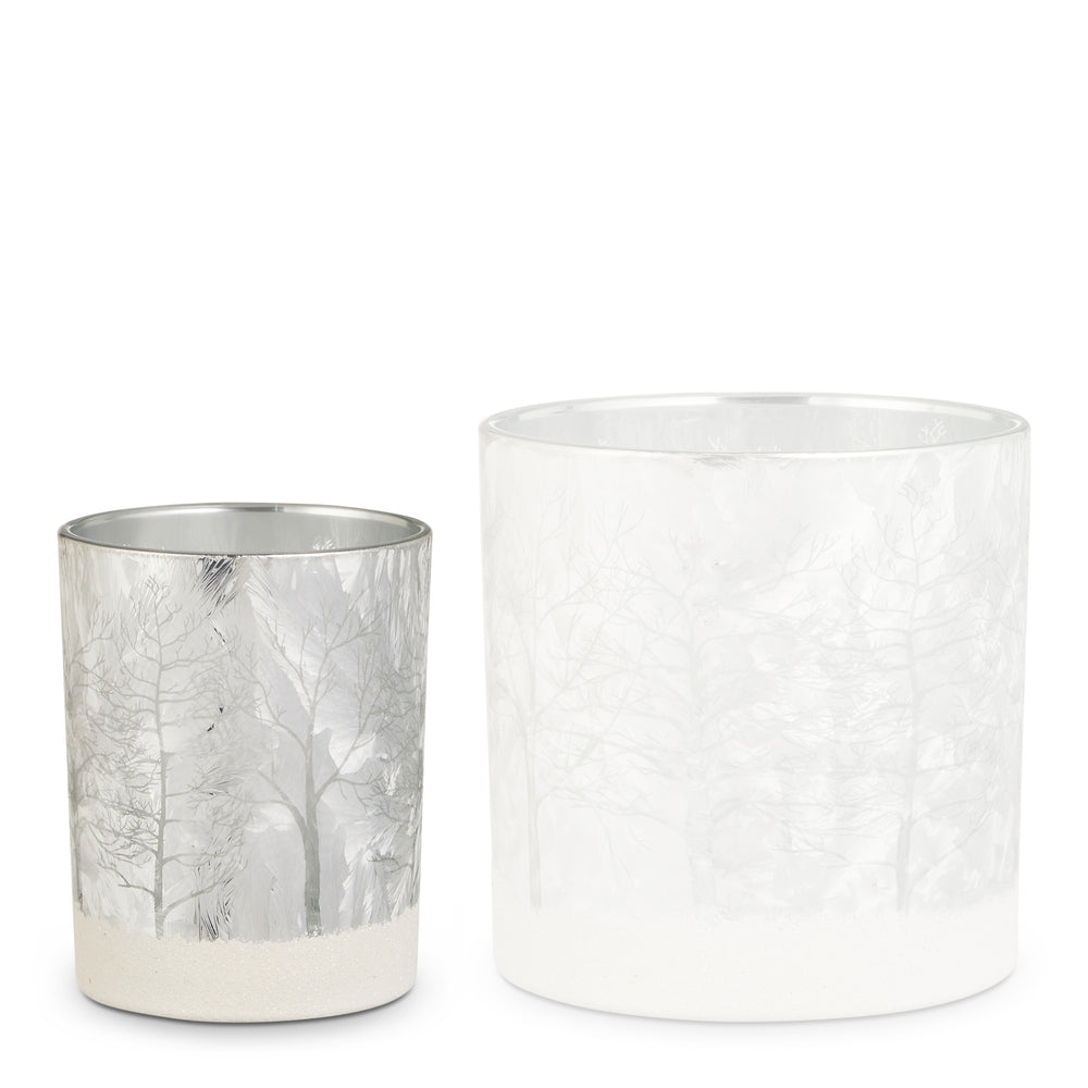 Silver container with tree pattern on a white background