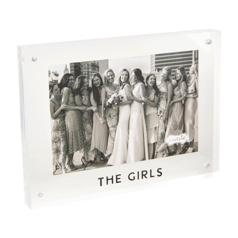 Glass photo frame with 'The Girls' text displaying a black and white photo of a group of women.