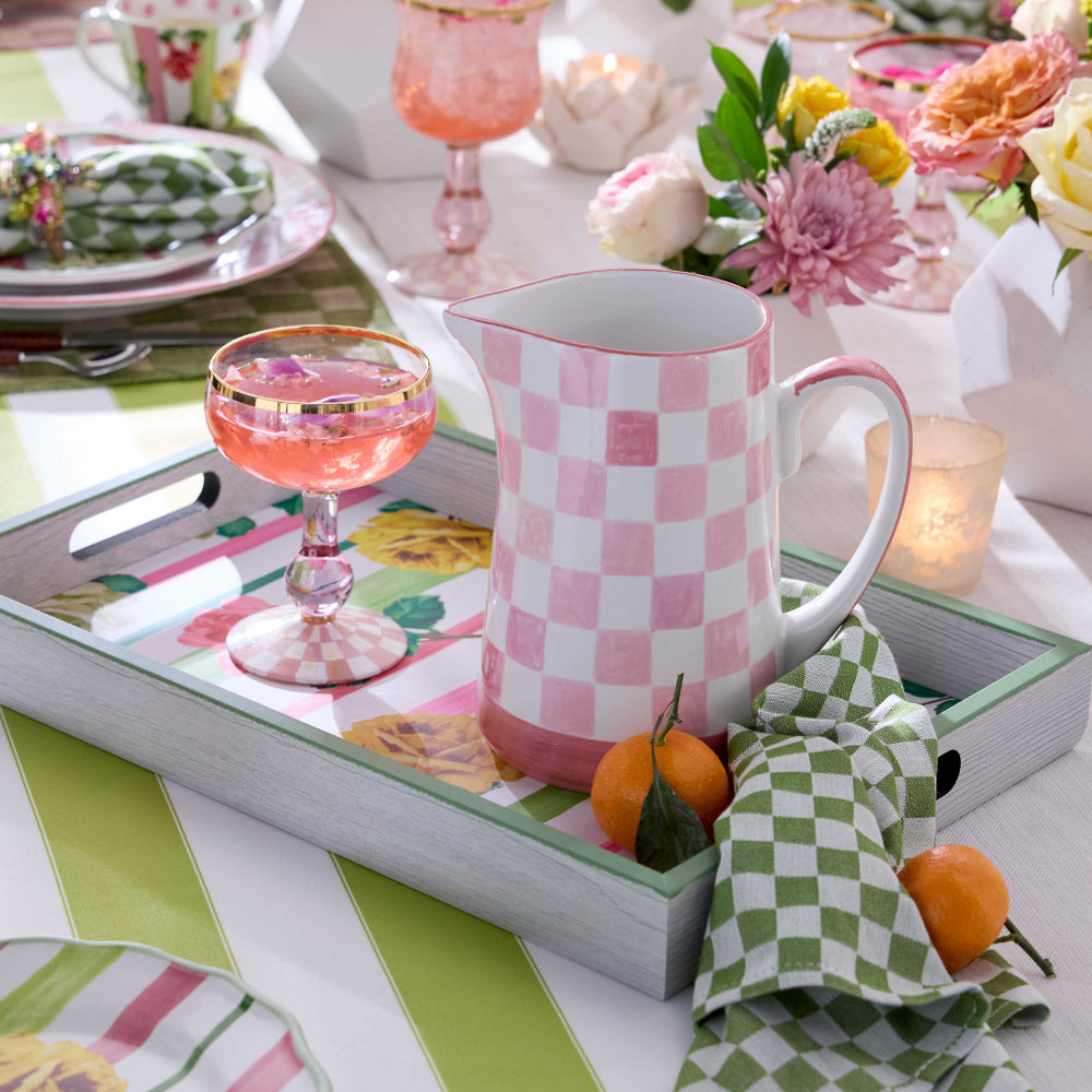 Mackenzie-Childs Pink Check Pitcher