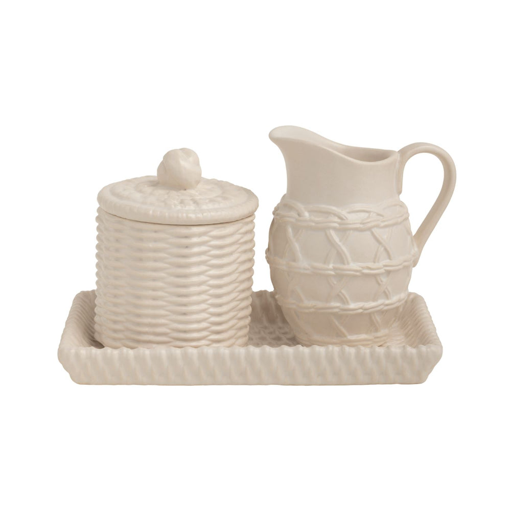 Mud Pie Ceramic Woven Cream and Sugar Set