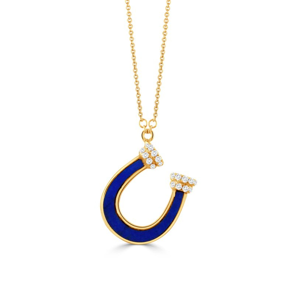 Doves 18k Gold Diamond Horseshoe Necklace with Lapis