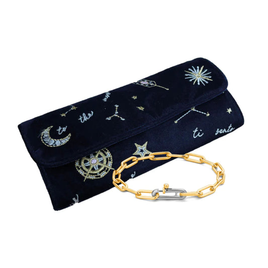 Ti Sento Festive Set Two-Tone "Closed Forever" Link Bracelet and Cosmic Jewelry Roll