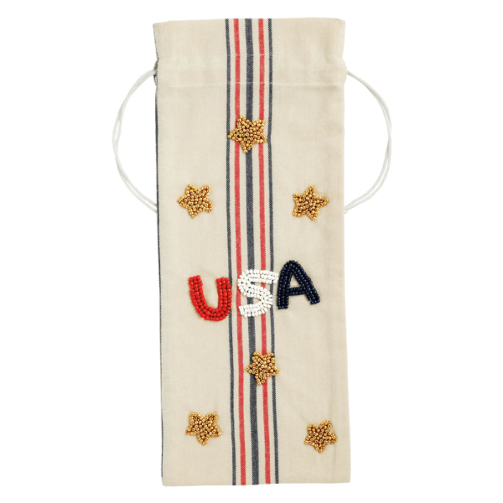 Mud Pie Americana Beaded Wine Bag