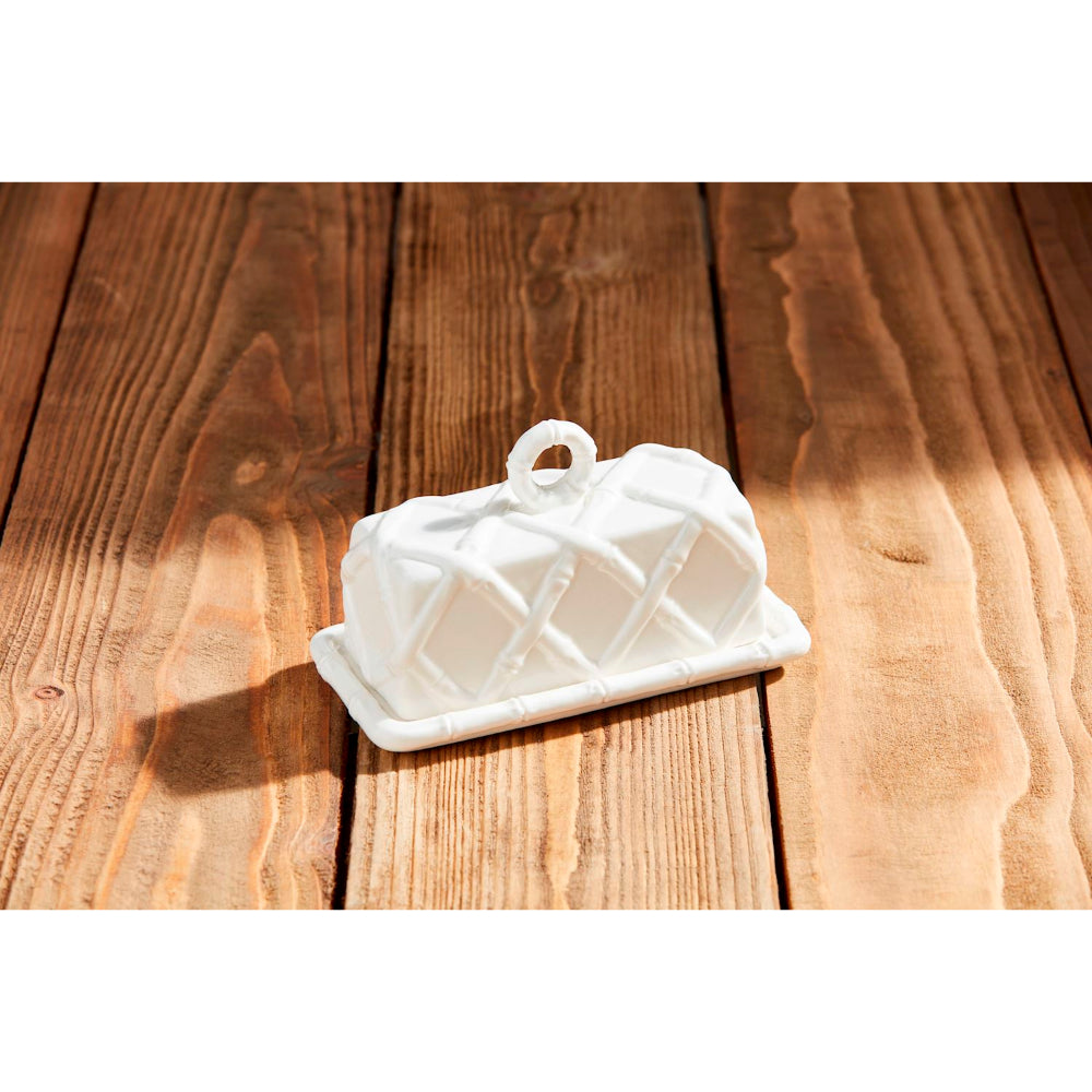 Mud Pie White Bamboo Butter Dish