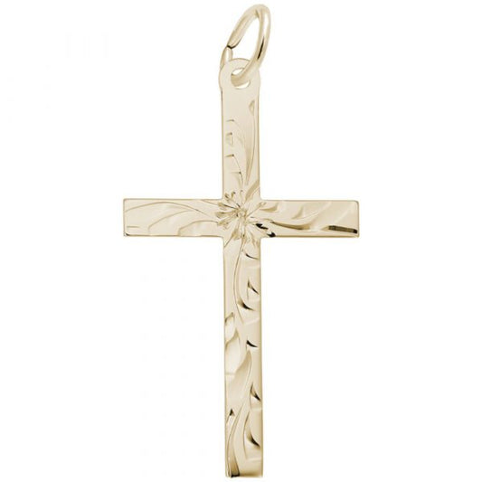 14k Gold Diamond-Cut Cross Charm