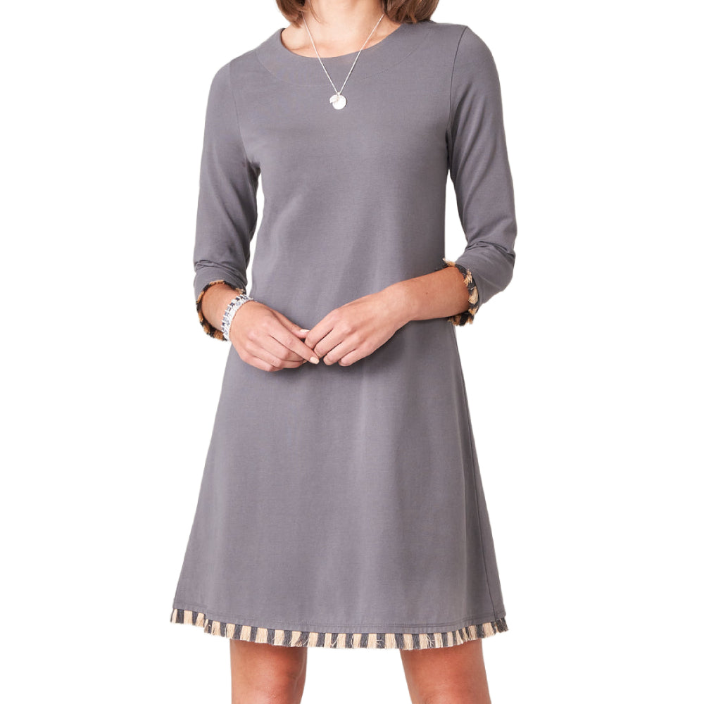 Spartina Island Fringe 3/4 Sleeve Dress, Anchor Gray - XS