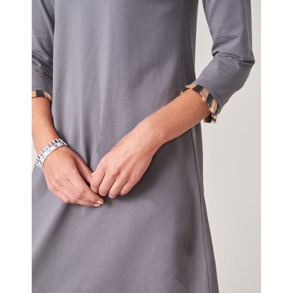 Spartina Island Fringe 3/4 Sleeve Dress, Anchor Gray - XS