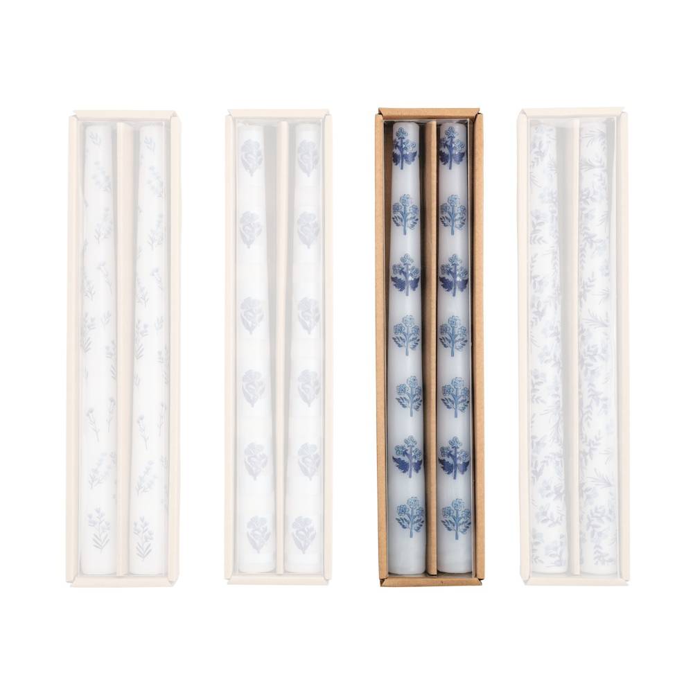 Mud Pie Block Print Blue Taper Candle Sets