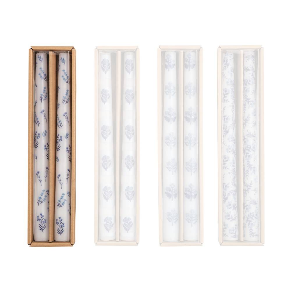 Mud Pie Block Print Blue Taper Candle Sets