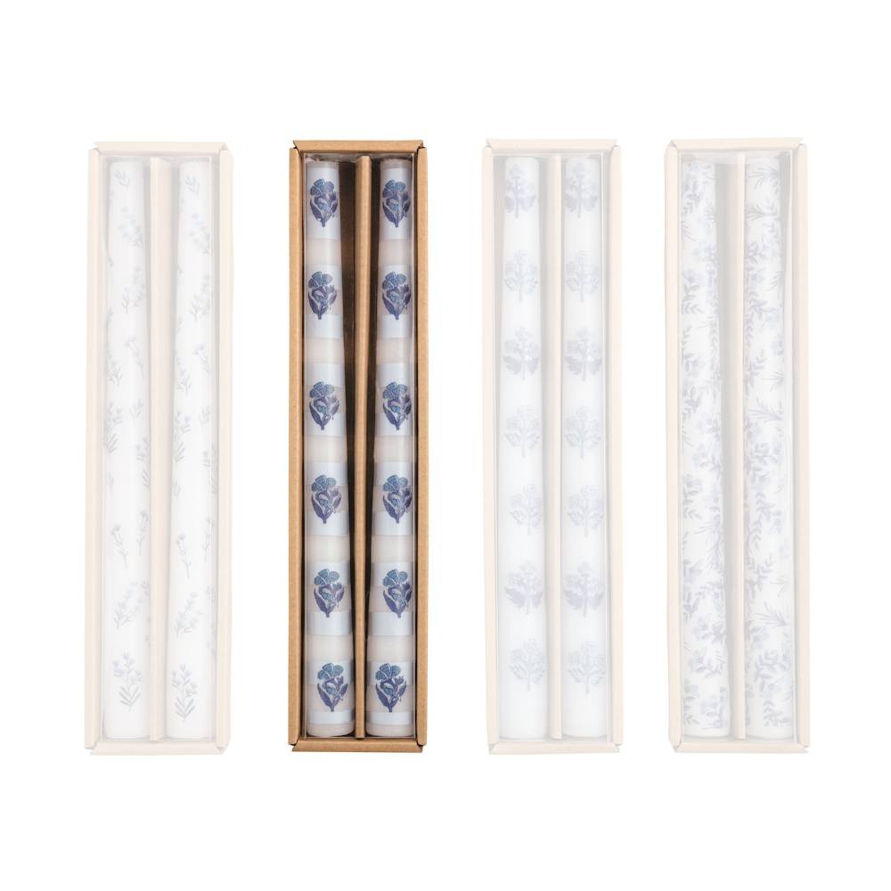Mud Pie Block Print Blue Taper Candle Sets