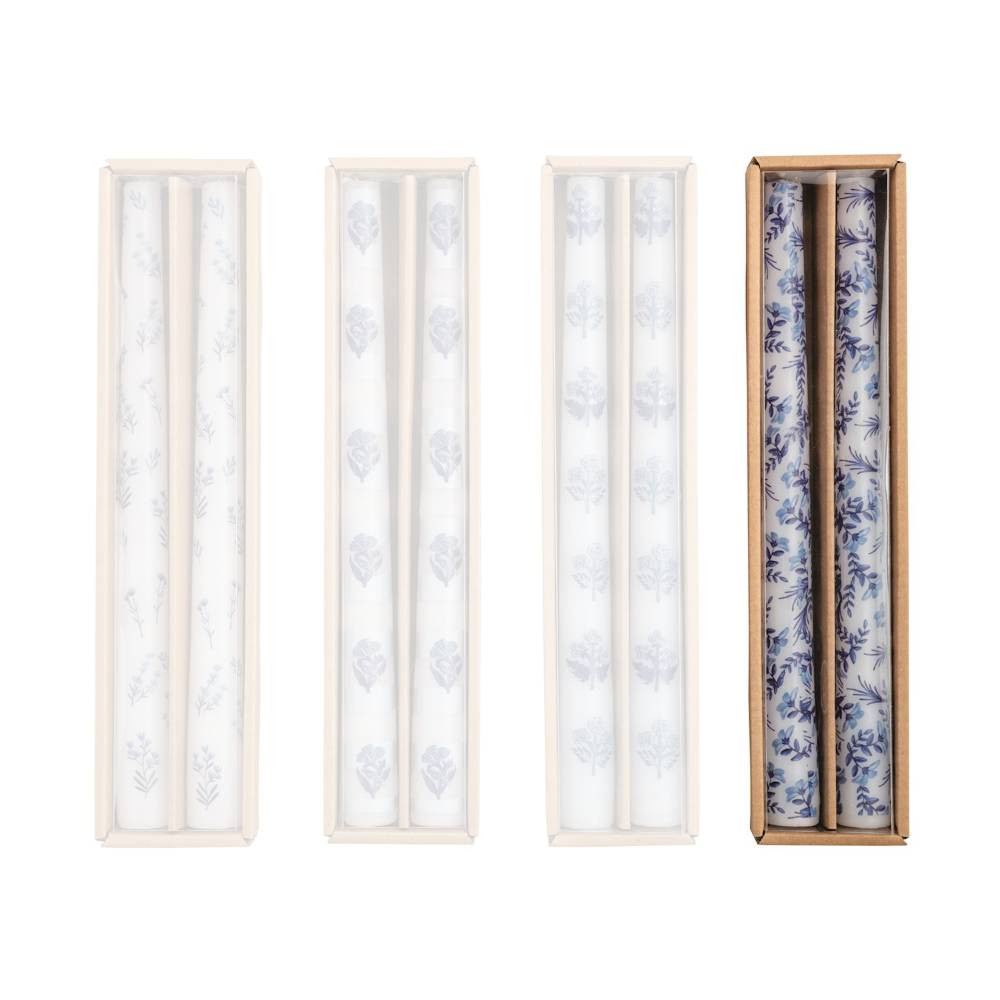 Mud Pie Block Print Blue Taper Candle Sets
