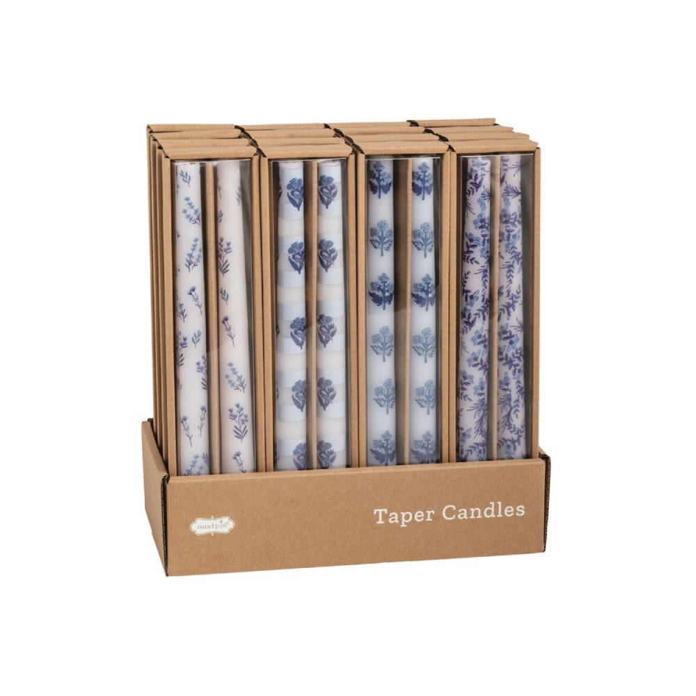 Mud Pie Block Print Blue Taper Candle Sets
