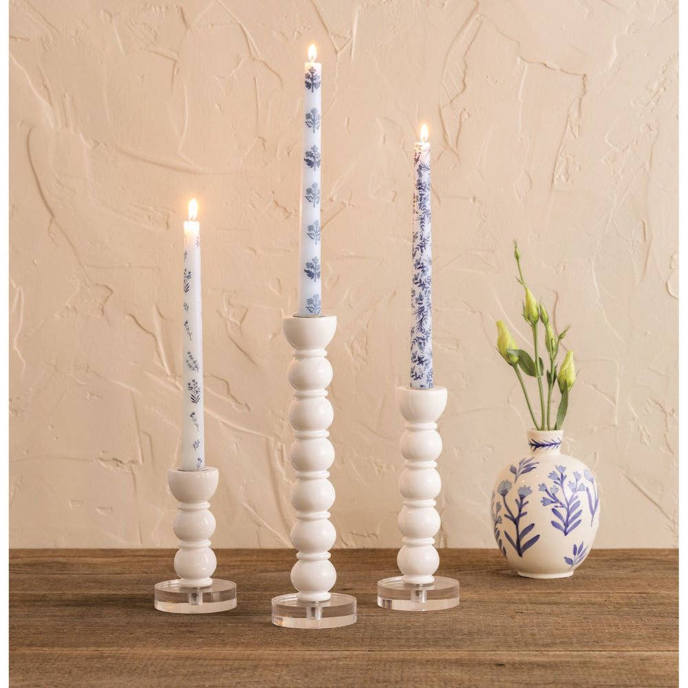 Mud Pie Block Print Blue Taper Candle Sets