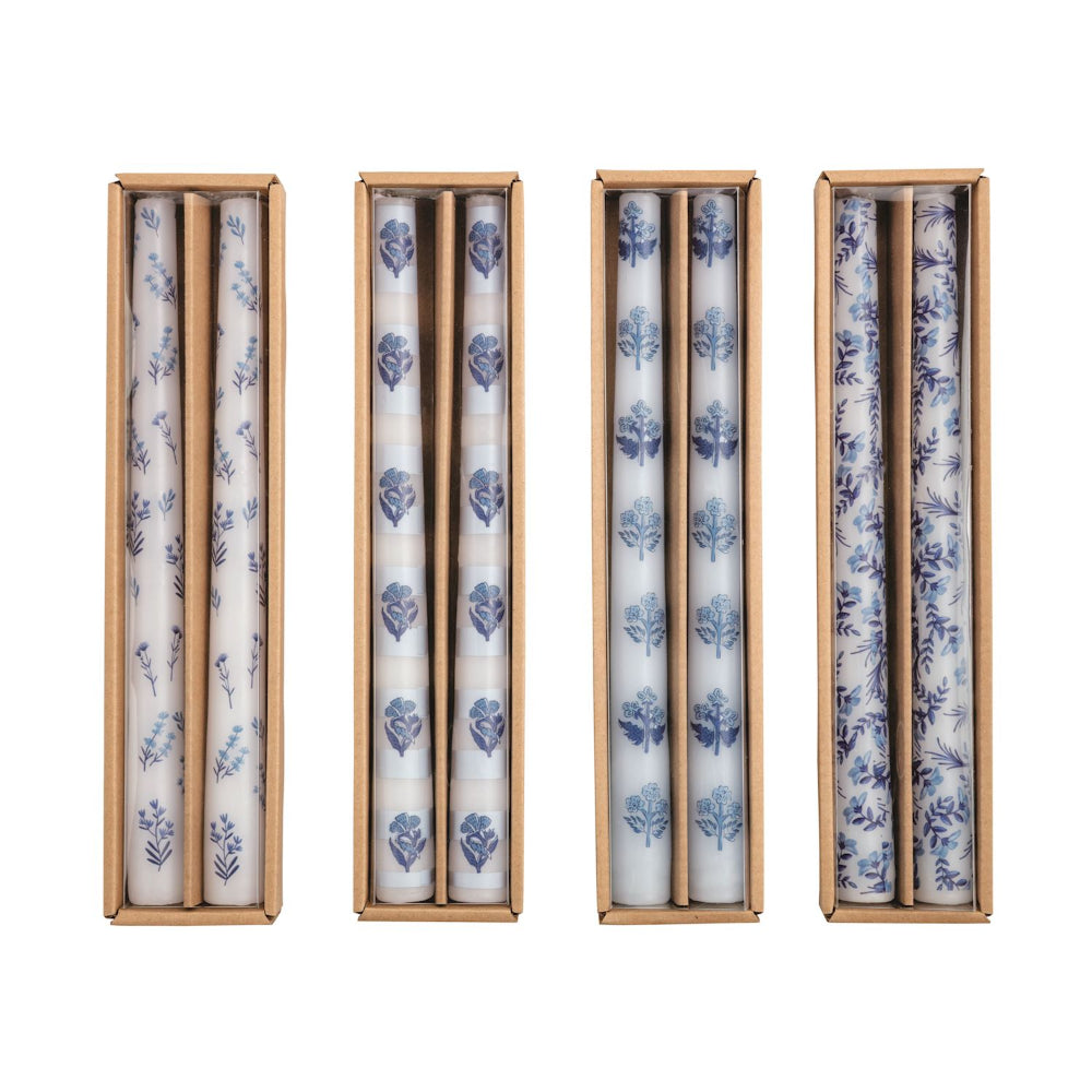 Mud Pie Block Print Blue Taper Candle Sets