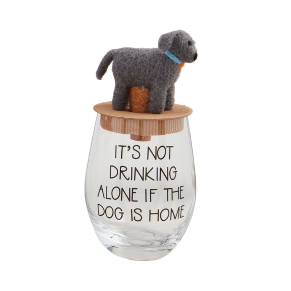 Mud Pie Dog Wine Glass & Stopper Set