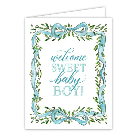 RosanneBeck Collection Welcome Sweet Baby Boy Greenery Crest Greeting Card