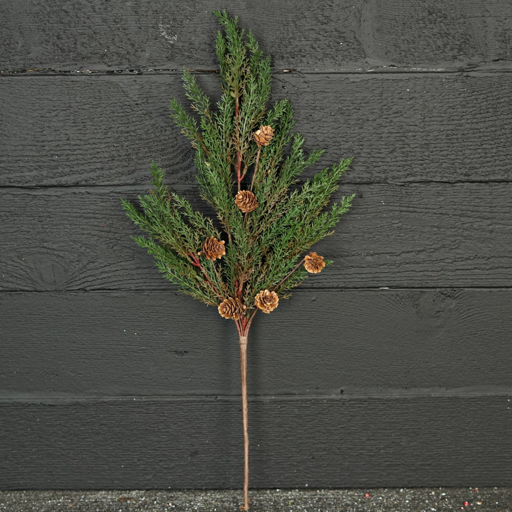 Holiday Depot 24in Spray-Dark Green Country Cypress Pine With Pine Cone