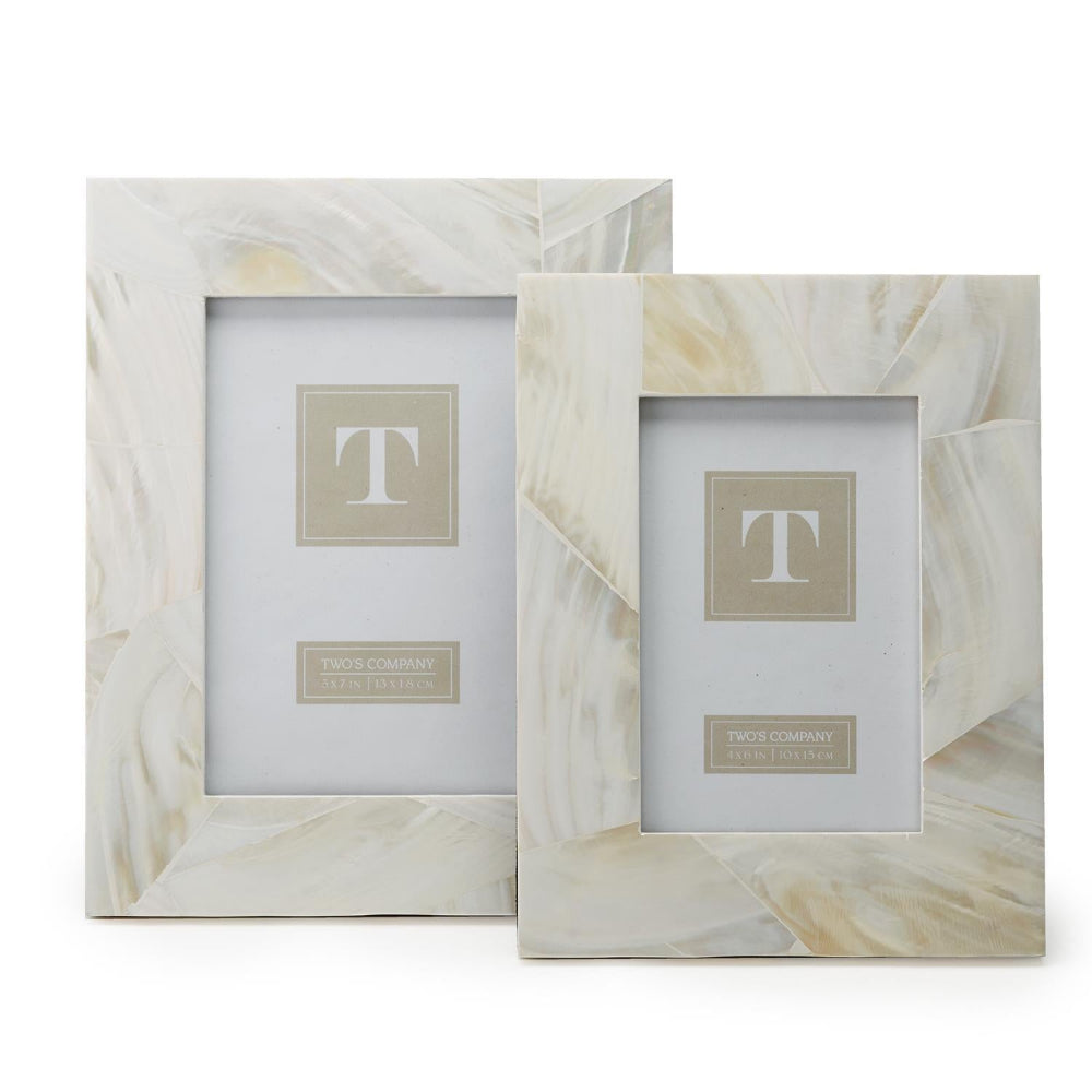Two 4x6 & 5x7  framed picture frames with a cream and beige marbled pattern, shown on a clean white background. The frames are stacked slightly offset, with the larger frame in front and the smaller one behind.