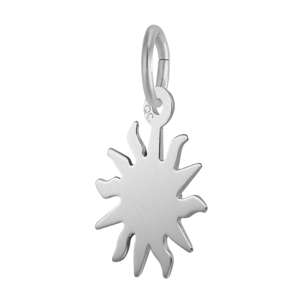 Silver sun-shaped pendant on a white background