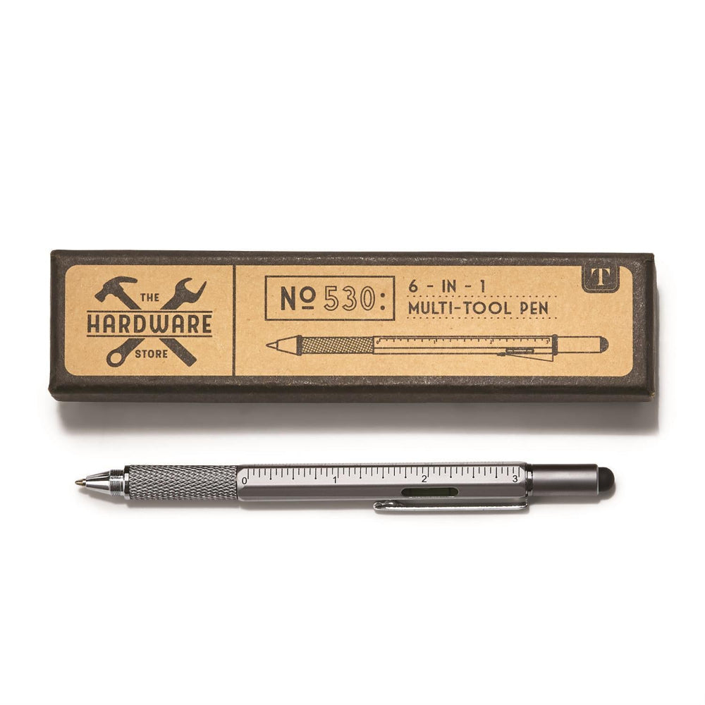 Multi-tool pen with packaging labeled 'The Hardware Store' on a white background.