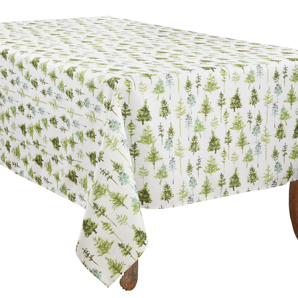 Tablecloth with nature-themed pattern on a white background