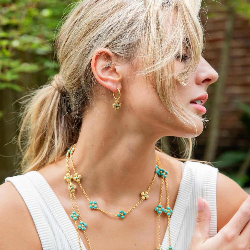 Capucine De Wulf Berry Clover Hoop Earrings with Double Sided Charm - Turquoise