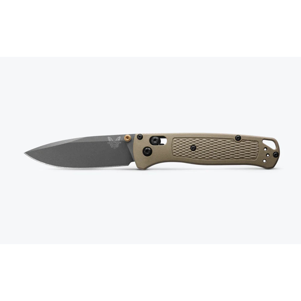 A folding pocket knife with a dark gray steel blade and a textured green handle, shown horizontally against a plain white background.