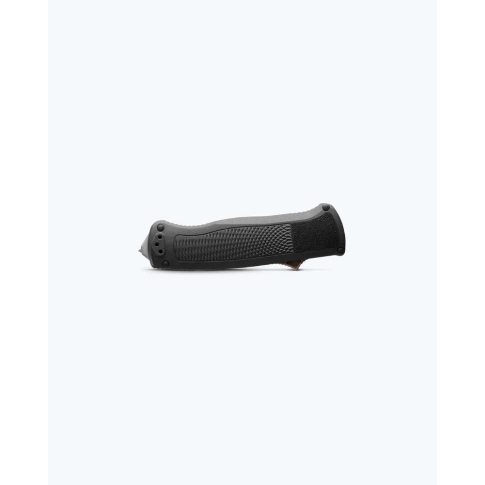 Metal tool with a black handle on a white background