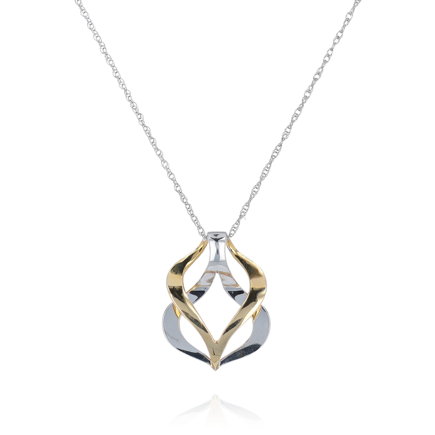 Two-tone gold polished freeform slide pendant necklace on a white background