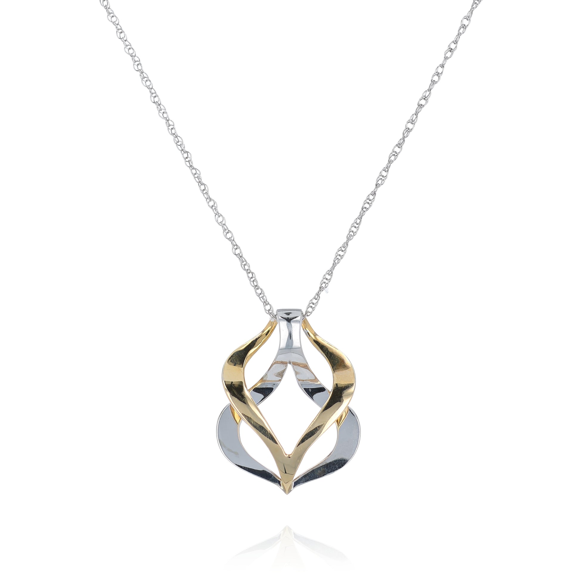Two-tone gold polished freeform slide pendant necklace on a white background