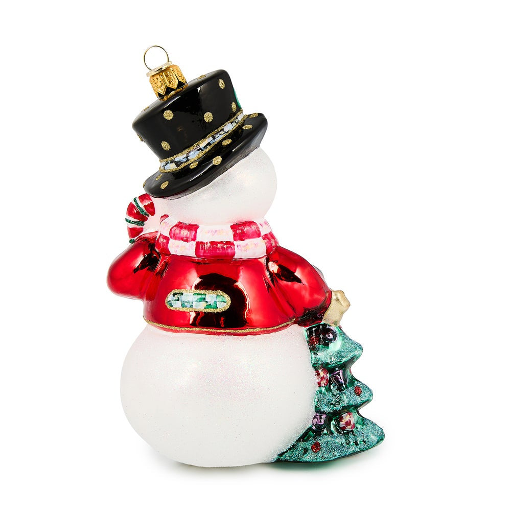 MacKenzie-Childs Check It Out Snowman Glass Ornament