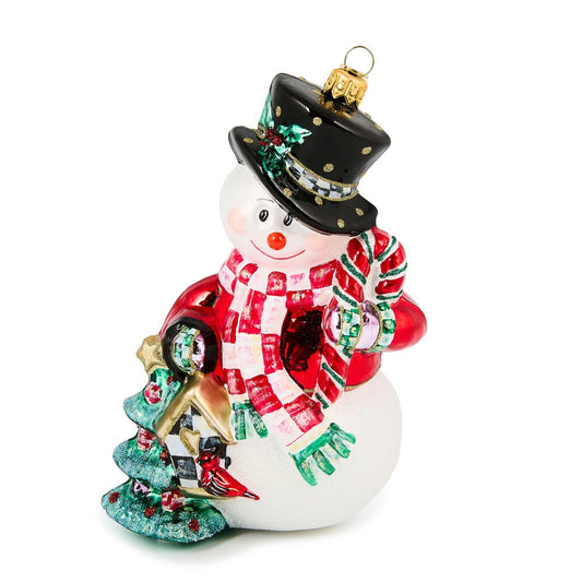MacKenzie-Childs Check It Out Snowman Glass Ornament
