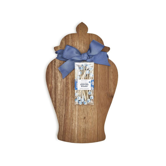 Two's Company Ginger Jar-Shaped Serving Board with 20 Cocktail Picks