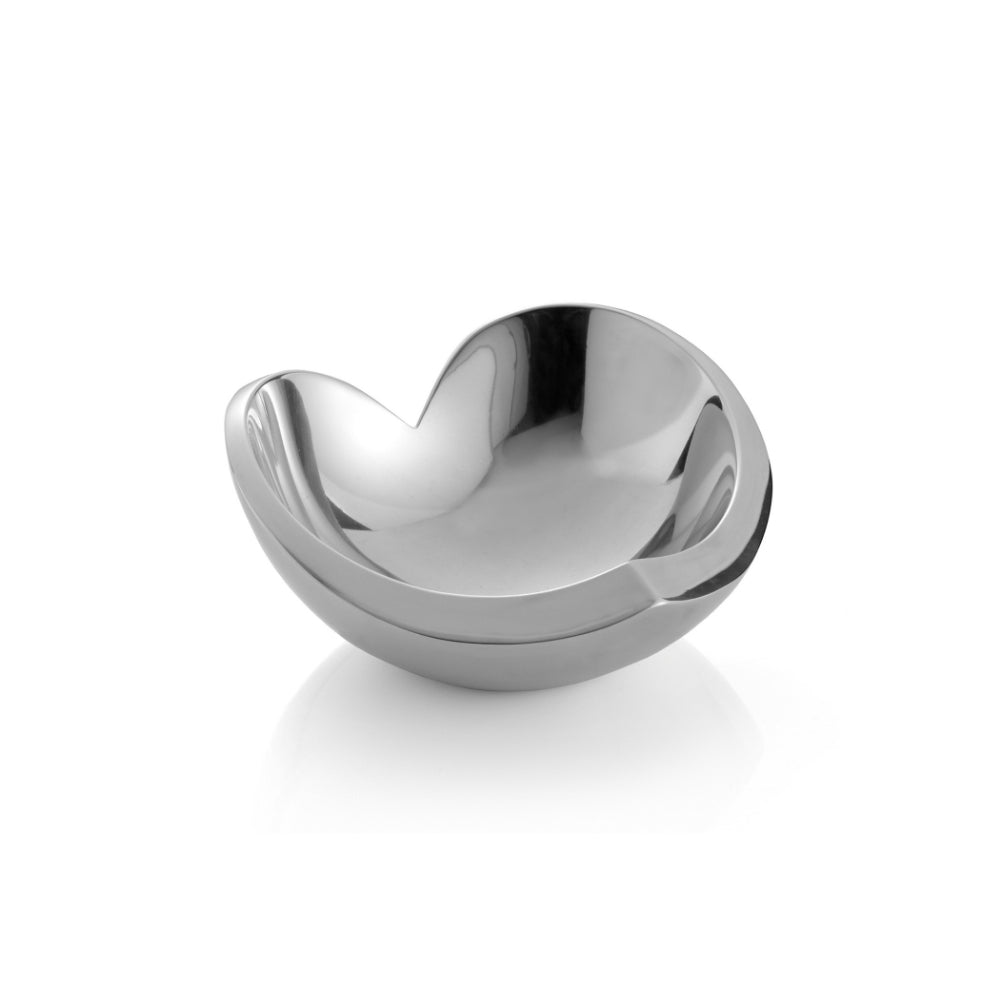Silver bowl with a unique design on a white background